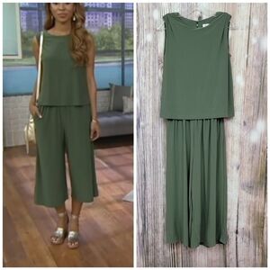 Denim & Co Olive Jumpsuit With Swing Tank Overlay